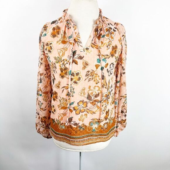 Joie Tops - Joie Floral Peasant Top Chiffon Swiss Dot Blouse Puff Sleeves Oversized Size XS